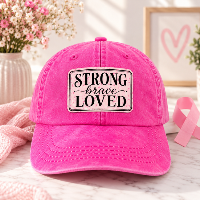Strong Brave Loved Breast Cancer Awareness Hat