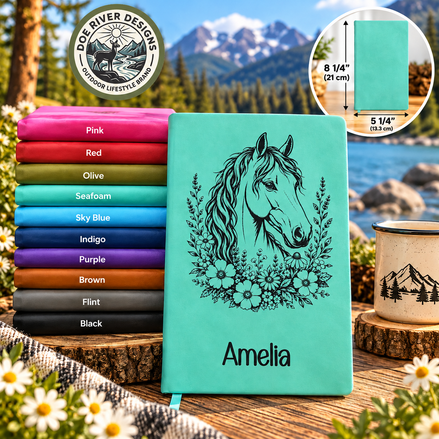 Personalized Horse Journal with Floral Design & Bamboo Pen