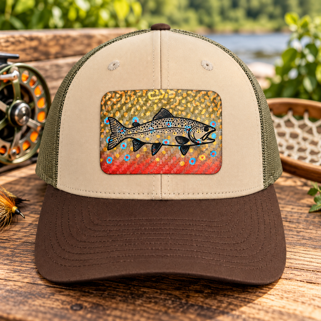 Brook Trout Hat, Richardson 115 Trout Fishing Hat, Leatherette Patch Trucker Cap, Fly Fishing Gift for Him, Angler Hat