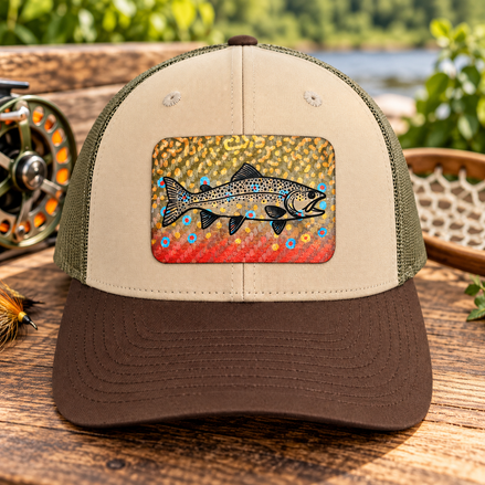 Brook Trout Hat, Richardson 115 Trout Fishing Hat, Leatherette Patch Trucker Cap, Fly Fishing Gift for Him, Angler Hat