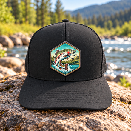 Rainbow Trout Patch Hat – Black Durra-Bull Trucker Cap