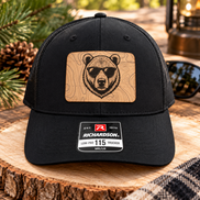 Bear Hat, Bear Trucker Hat, Richardson 112 Hat, Bear with Sunglasses, Leatherette Patch Hat, Outdoorsman Gift for Men