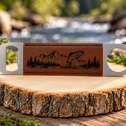 Fly Fishing Bottle Opener, Laser Engraved Leatherette Opener, Fly Fisherman Gift, Fishing Gift for Men, Angler Gift, Mountain River Gift