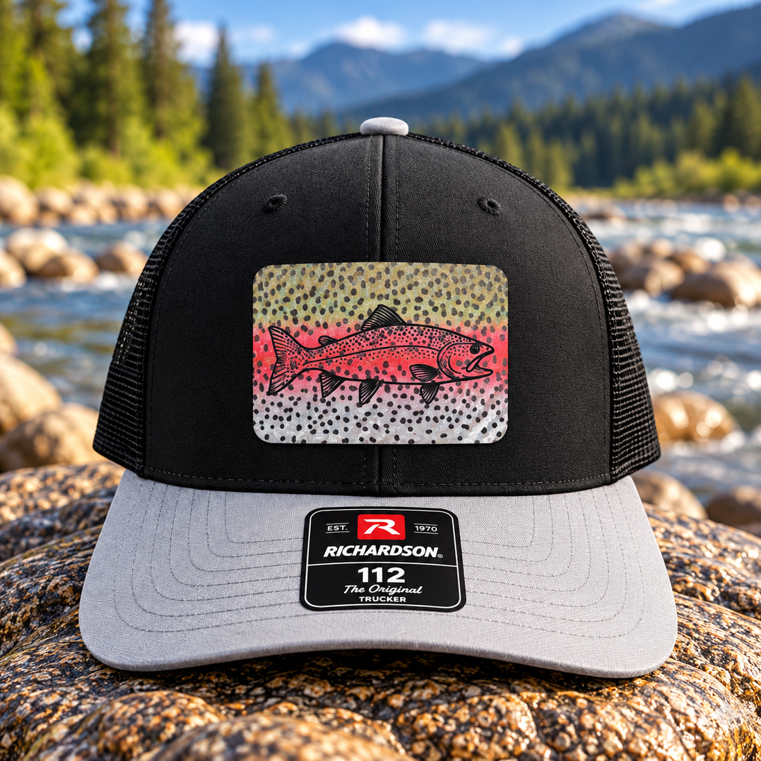 Richardson 112 Rainbow Trout Patch Hat – Black/Light Grey