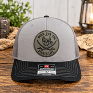 Pirate Hat, Jolly Roger Trucker Hat, Richardson 112 Hat, Skull and Crossbones Hat, Leather Patch Hat, Pirate Gift for Men