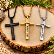 Matthew 17:20 Cross Necklace for Men – Engraved Stainless Steel