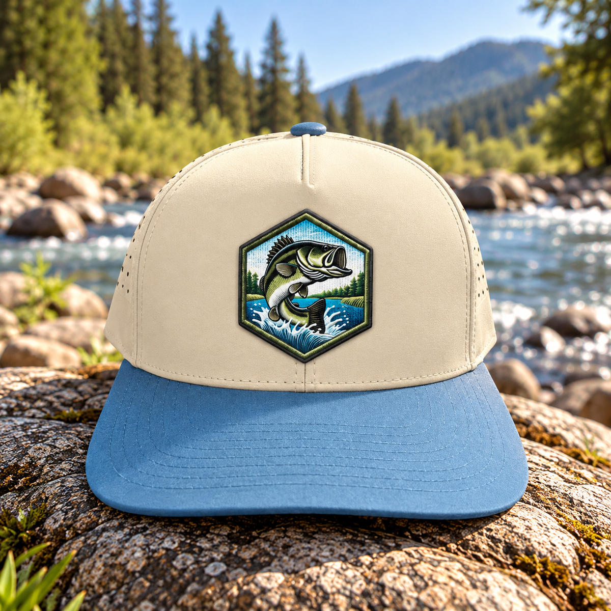 Bass Fishing Hat – Jumping Bass Patch Durra-Bull Trucker Cap