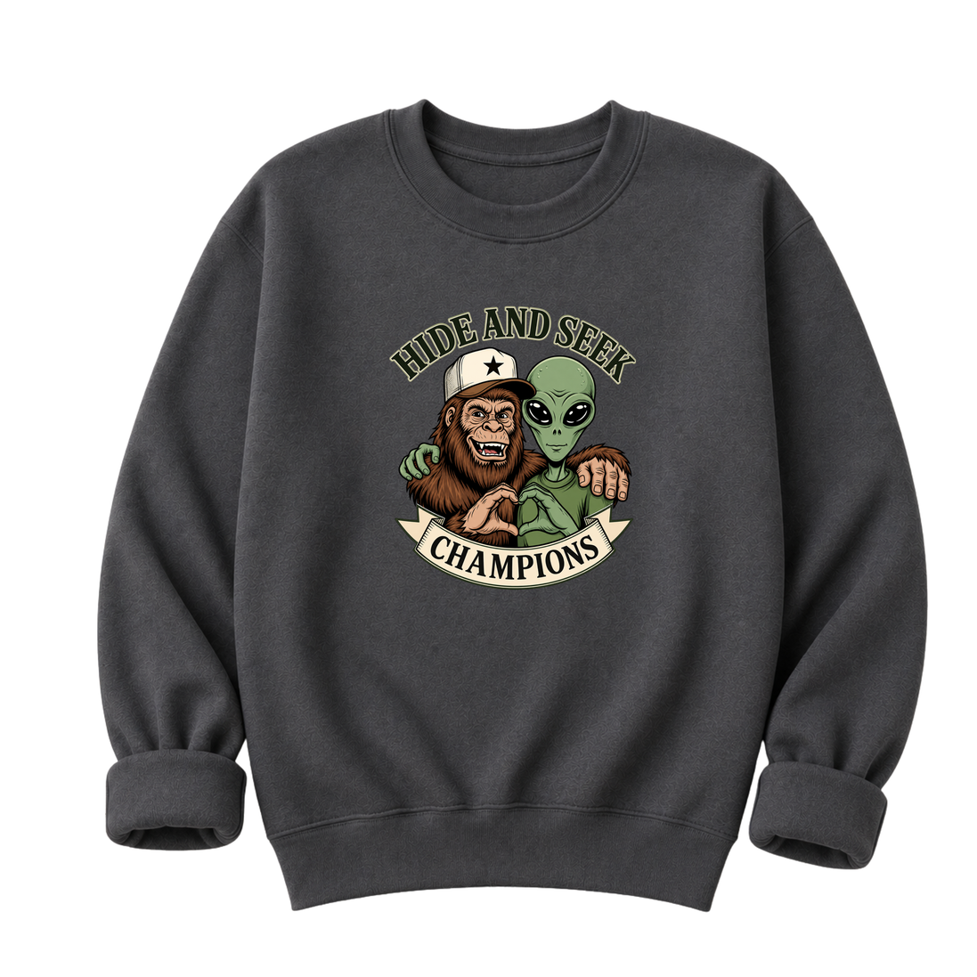 Bigfoot & Alien Hide and Seek | Funny Graphic T-Shirt or Sweatshirt
