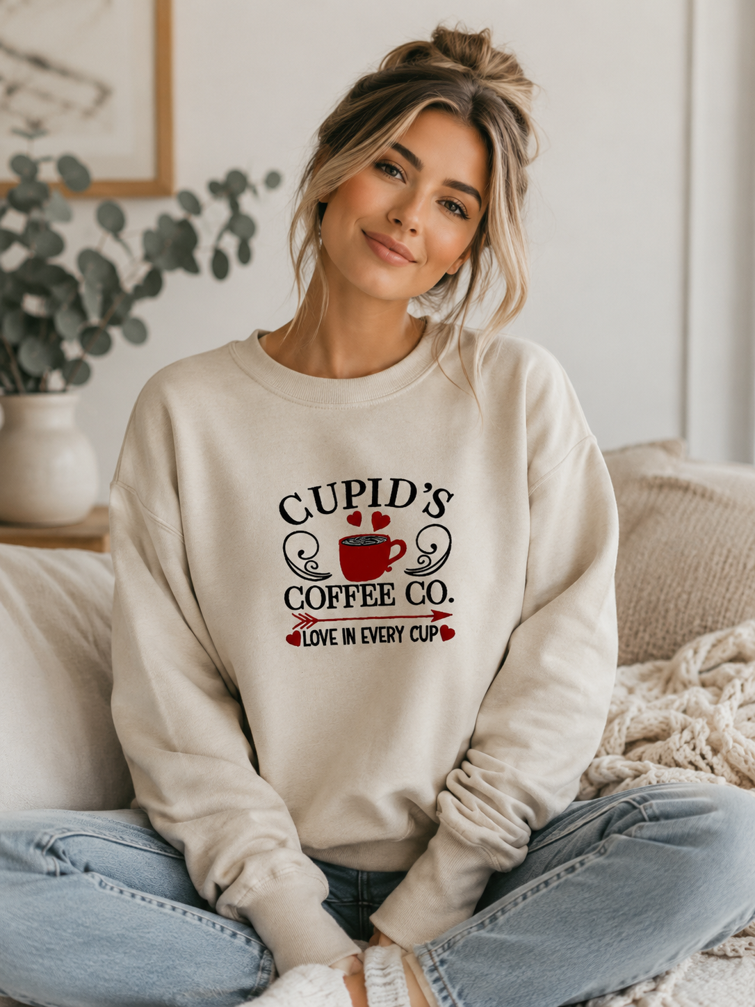 Cupid’s Coffee Company Embroidered Sweatshirt - Valentine’s Day Coffee Lover Gift