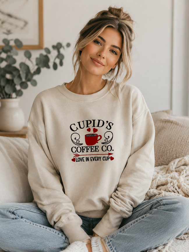 Cupid’s Coffee Company Embroidered Sweatshirt - Valentine’s Day Coffee Lover Gift