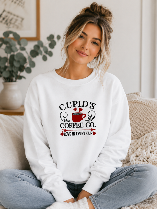 Cupid’s Coffee Company Embroidered Sweatshirt - Valentine’s Day Coffee Lover Gift