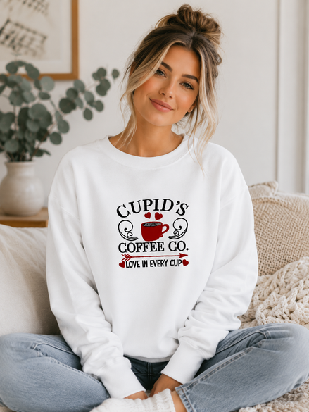Cupid’s Coffee Company Embroidered Sweatshirt - Valentine’s Day Coffee Lover Gift