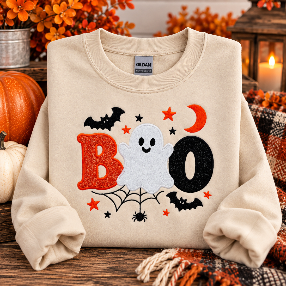 Embroidered BOO Halloween Sweatshirt | Cute Ghost Crewneck | Fall Sweatshirt
