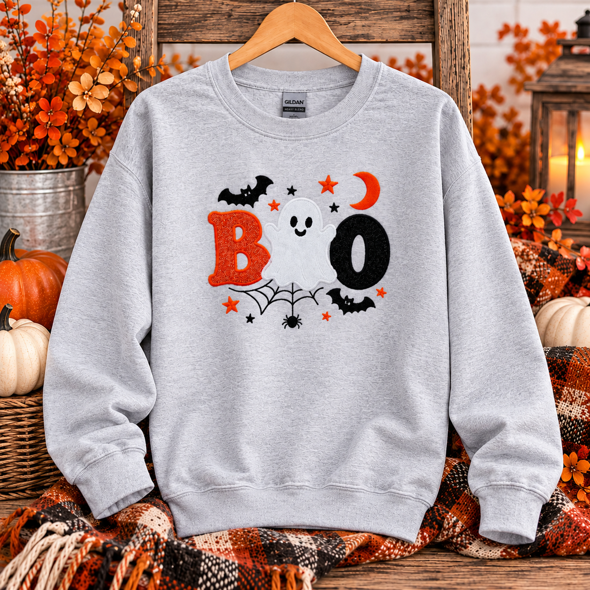 Embroidered BOO Halloween Sweatshirt | Cute Ghost Crewneck | Fall Sweatshirt