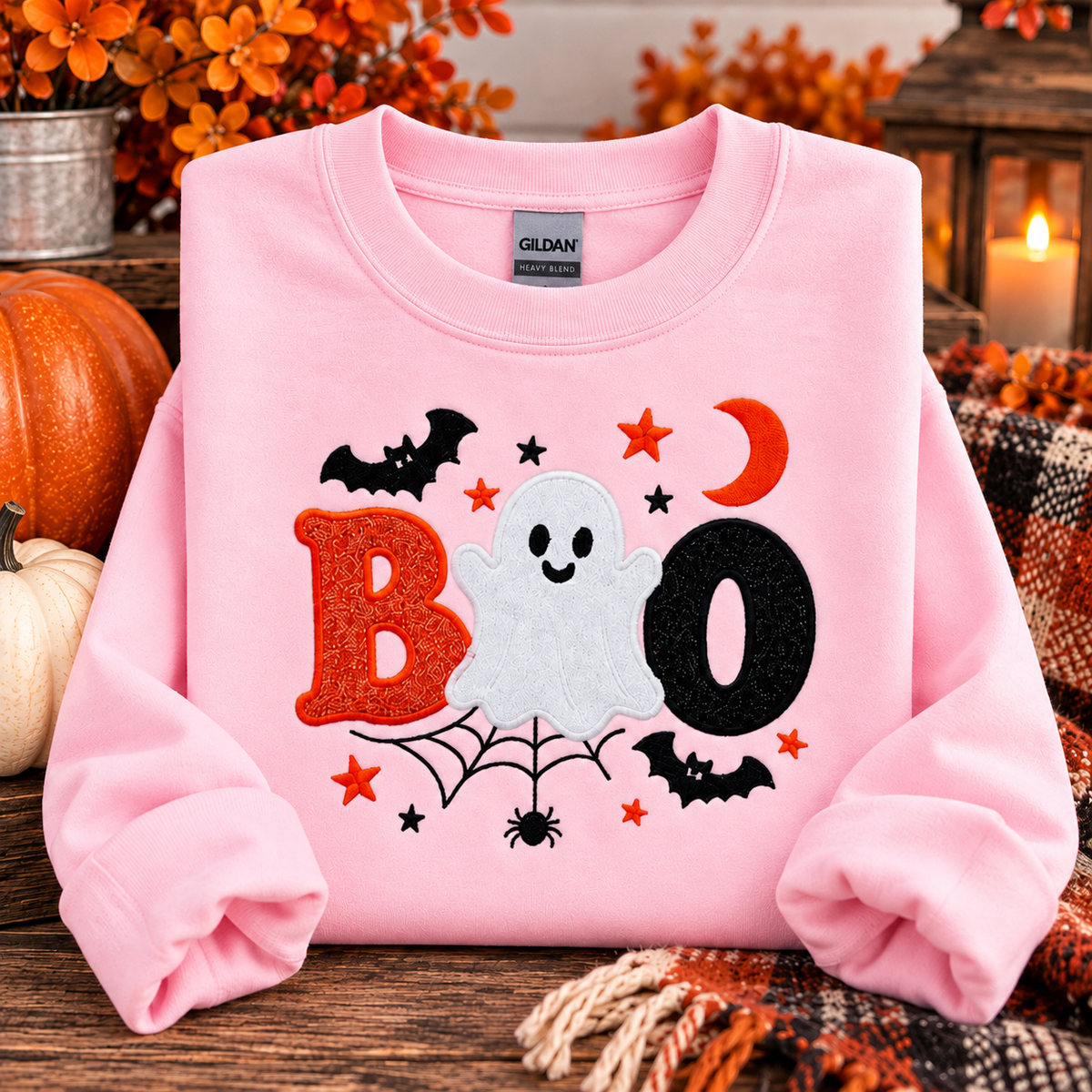 Embroidered BOO Halloween Sweatshirt | Cute Ghost Crewneck | Fall Sweatshirt