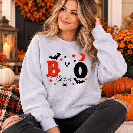 Embroidered BOO Halloween Sweatshirt | Cute Ghost Crewneck | Fall Sweatshirt