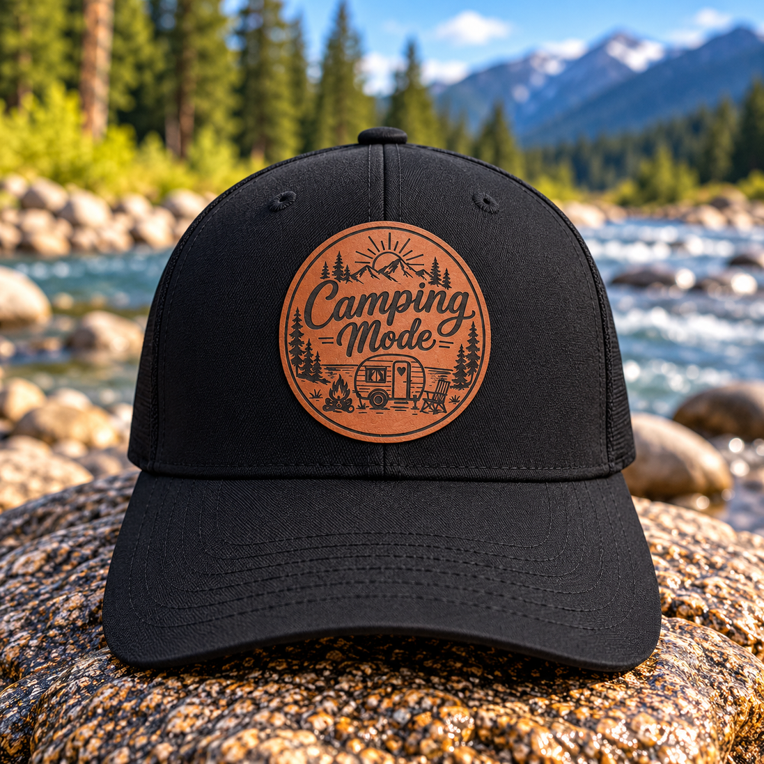 Camping Mode Patch Hat – Black Yupoong Dad Cap
