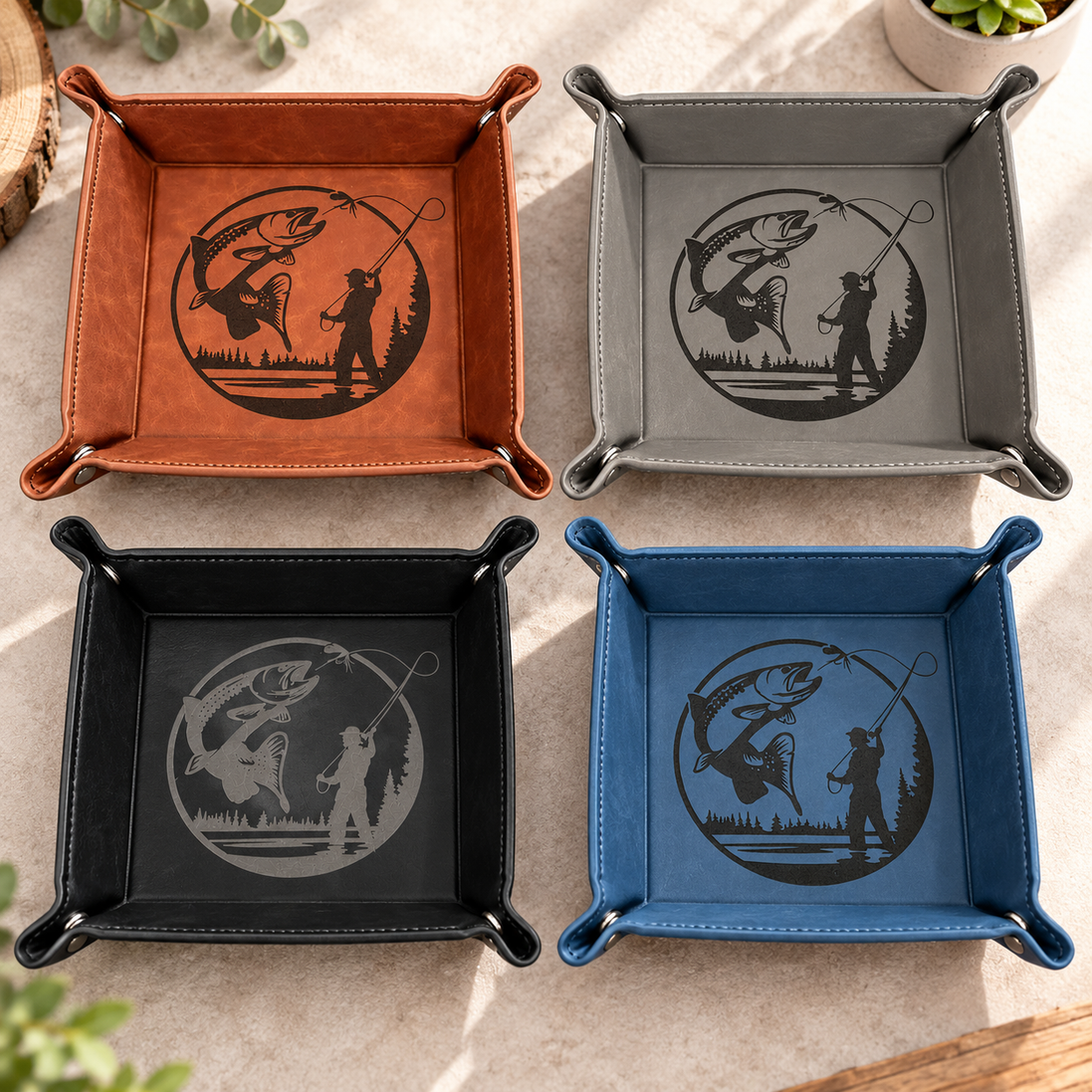 Fly Fishing Valet Tray – Engraved Leatherette Catchall