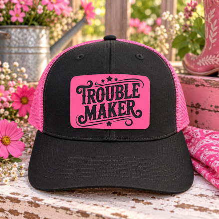 Troublemaker Laser-Engraved Patch Hat – Black & Hot Pink