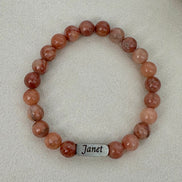Laser engraved Beaded bracelet with a name engraved on a stainless steel bar