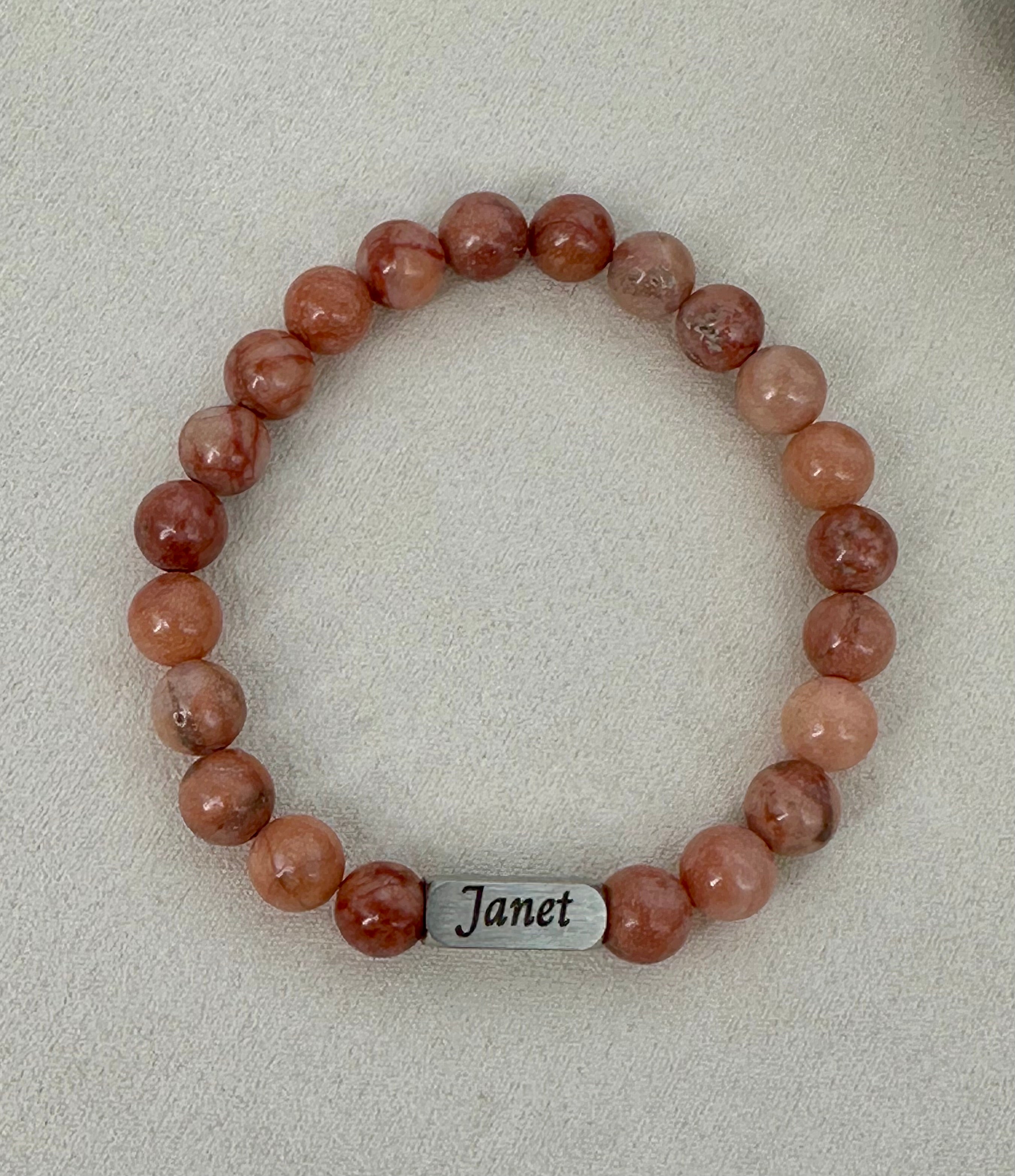 Custom Engraved Pink Aventurine Beaded Bracelet