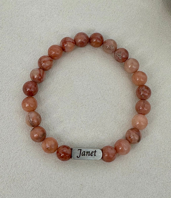 Custom Engraved Pink Aventurine Beaded Bracelet
