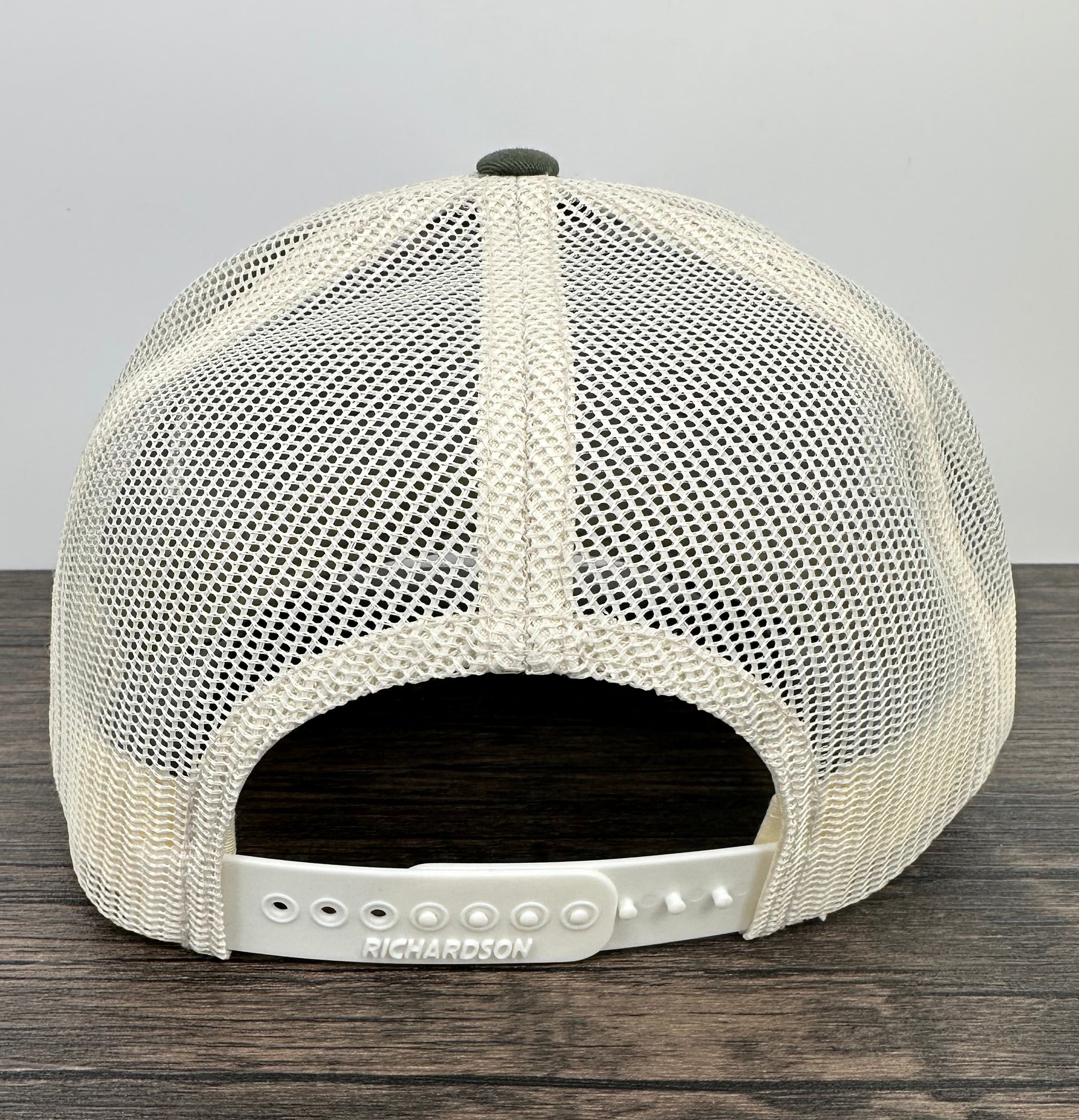 Back view of the rainbow trout patch hat