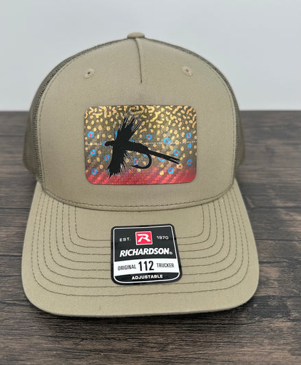 Brook trout fly fishing hat with an engraved fly