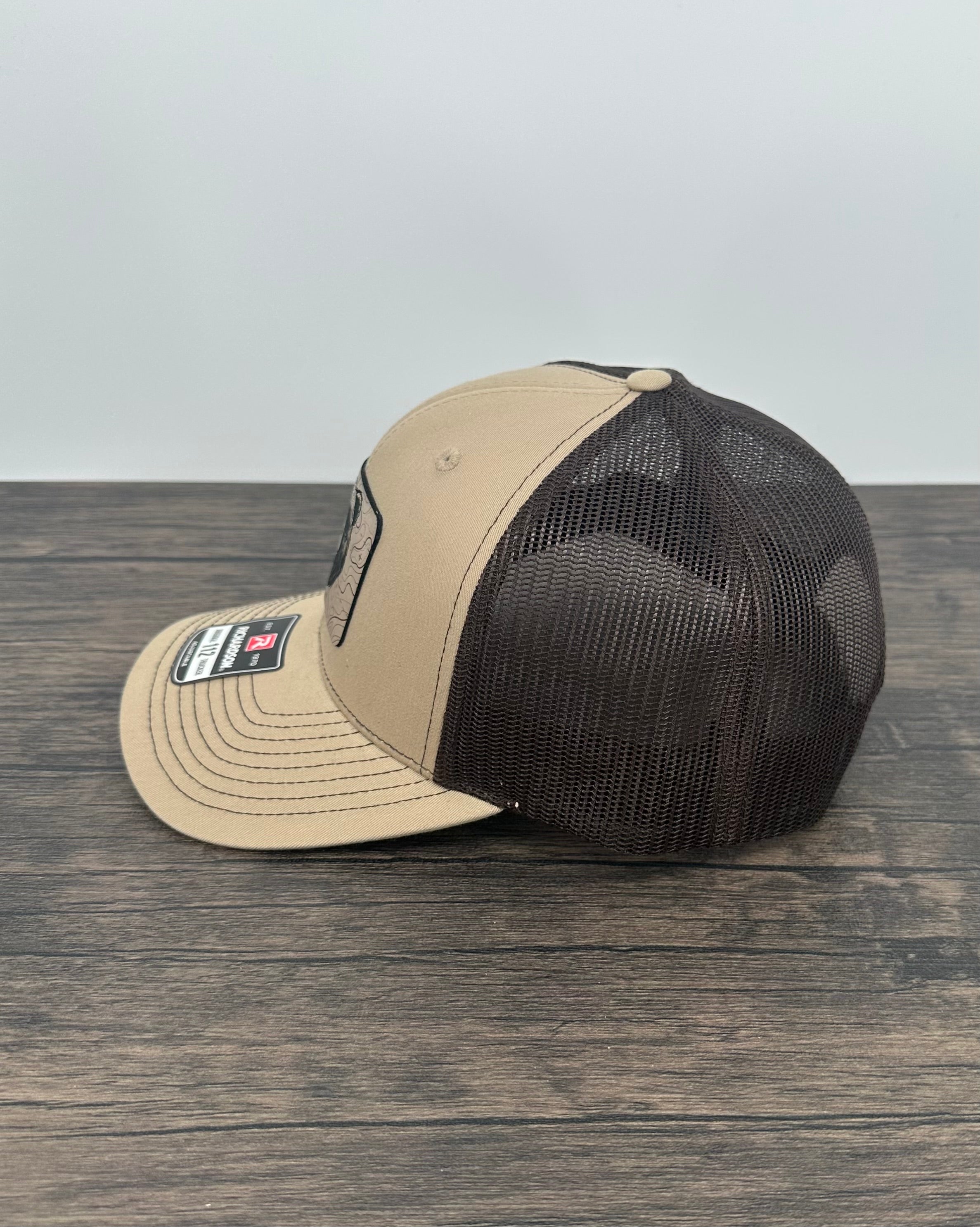 Side view of a bear patch hat