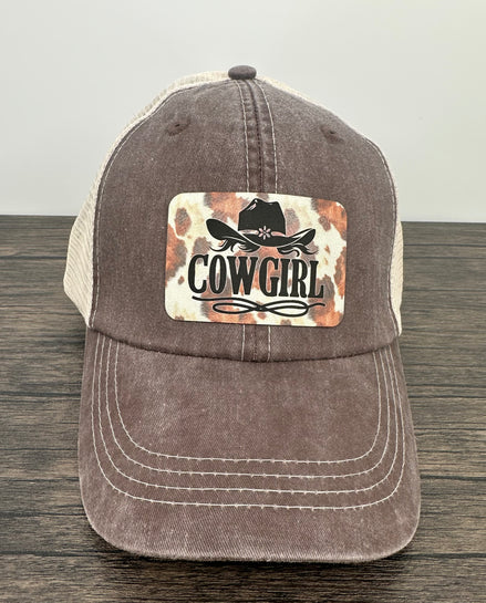 Hat with Cow Print Cowgirl Patch