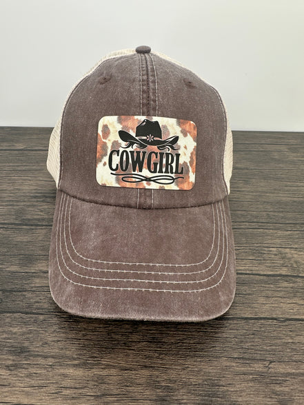 Hat with Cow Print Cowgirl Patch