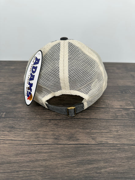 White mesh screen with black trim on a wooden surface, featuring the Adams logo.