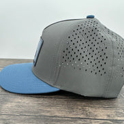 Gray and blue don’t tread on me hat side view