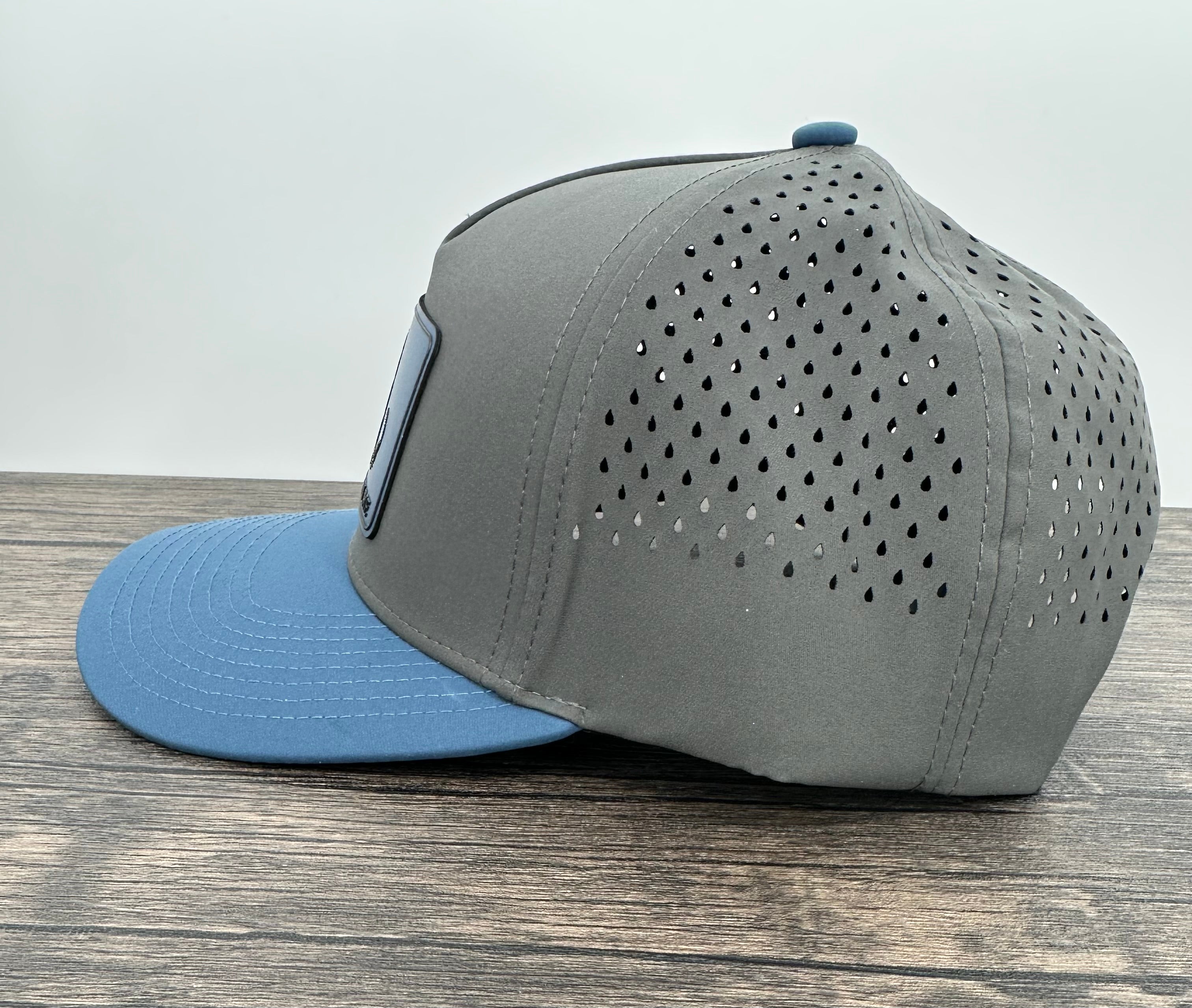 Gray and blue don’t tread on me hat side view