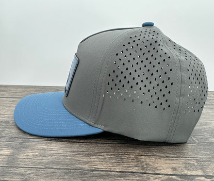 Gray and blue don’t tread on me hat side view