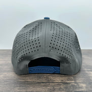 Gray and blue hat don’t tread on me back view