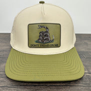 Beige and green cap with 'Don't Tread on Me' patch hat