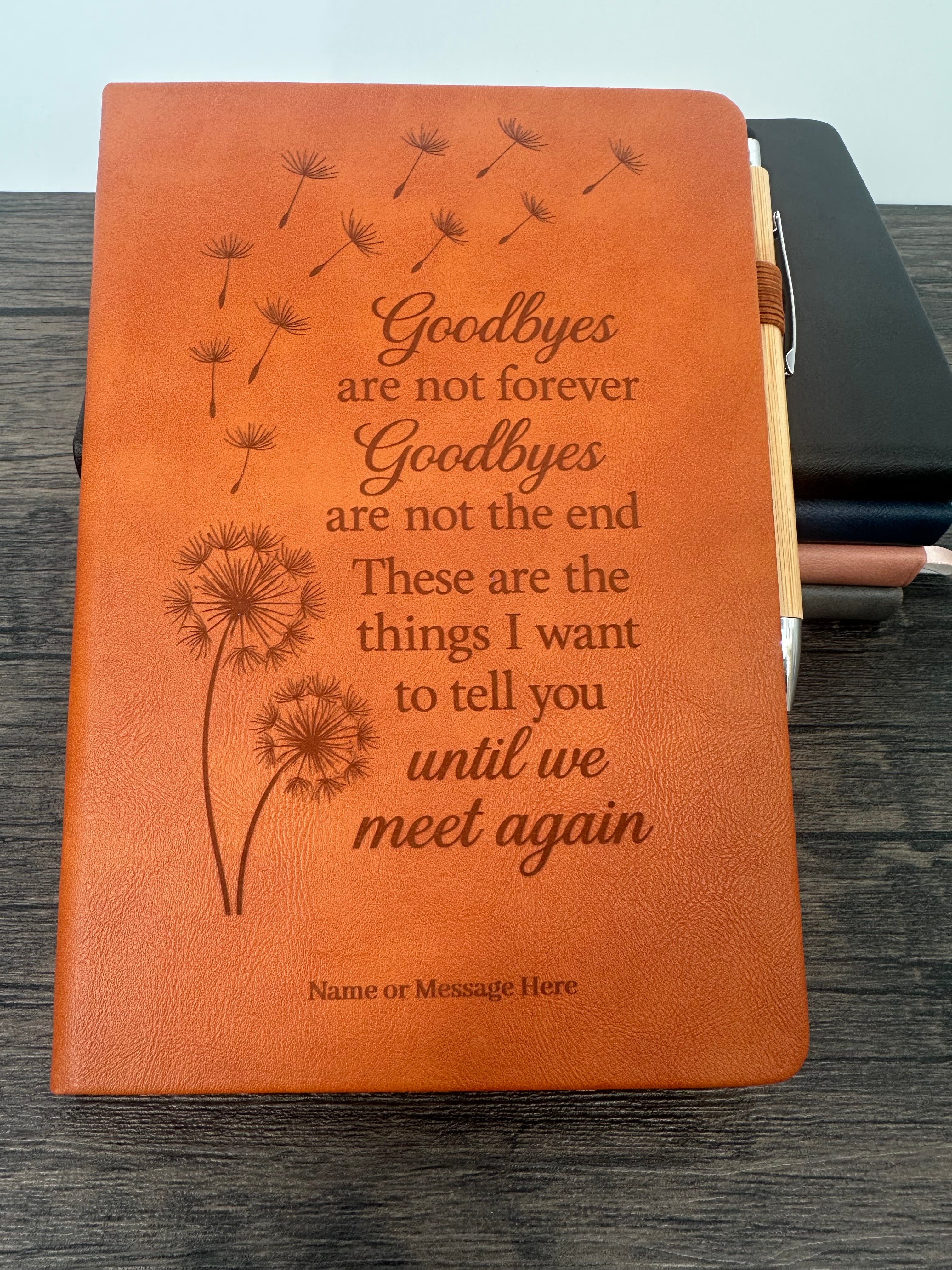 A close up of the grief journal in brown