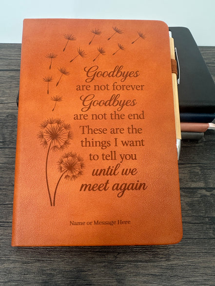 A close up of the grief journal in brown