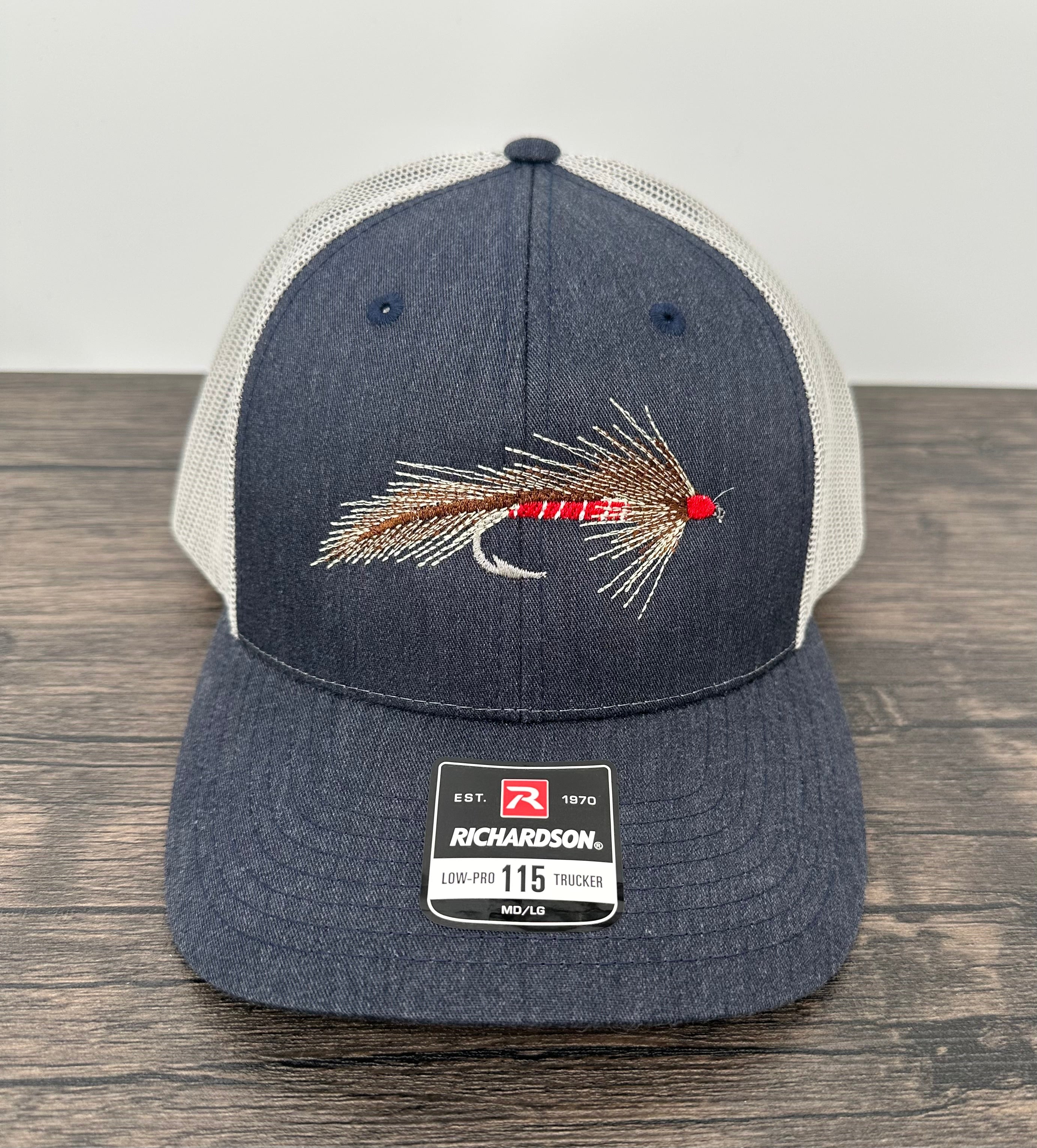 Blue denim color embroidered fly fishing hat