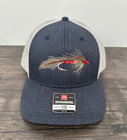Blue denim color embroidered fly fishing hat