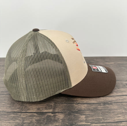 Side view of an embroidered fly fishing hat