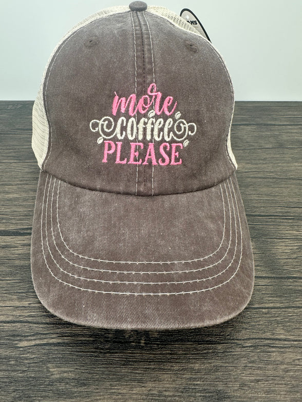 More Coffee Please Embroidered Women's Baseball Cap - Daisy Design