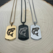 Engraved Trout on Dog Tag Necklace - Laser Engraved Stainless Steel