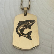 Engraved Trout on Dog Tag Necklace - Laser Engraved Stainless Steel