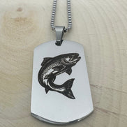 Engraved Trout on Dog Tag Necklace - Laser Engraved Stainless Steel