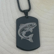 Engraved Trout on Dog Tag Necklace - Laser Engraved Stainless Steel