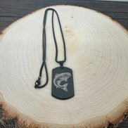 Engraved Trout on Dog Tag Necklace - Laser Engraved Stainless Steel