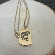 Engraved Trout on Dog Tag Necklace - Laser Engraved Stainless Steel