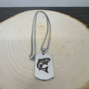 Engraved Trout on Dog Tag Necklace - Laser Engraved Stainless Steel
